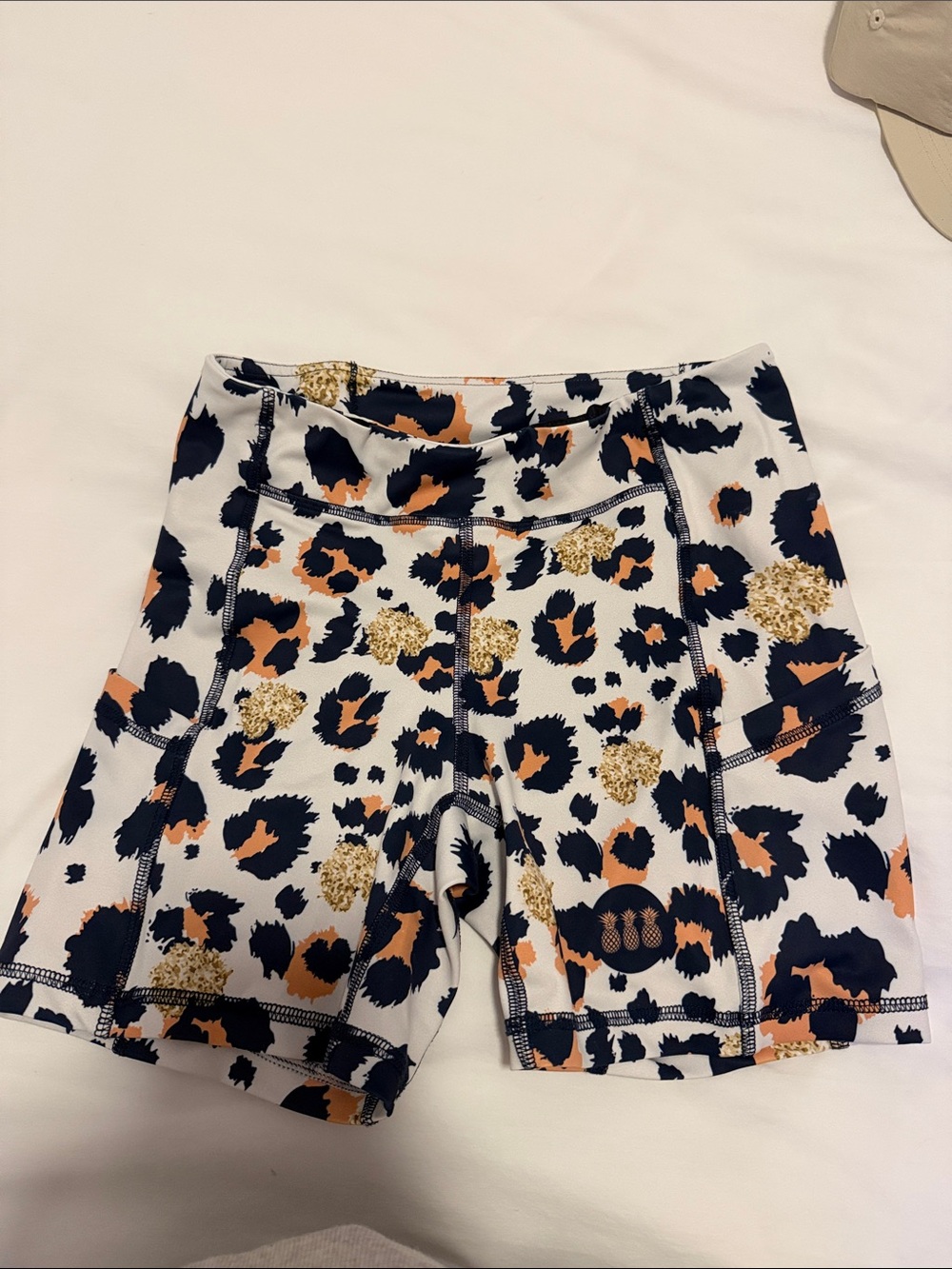 Leopard Print High-Rise Athletic running Shorts - White/Black/Peach